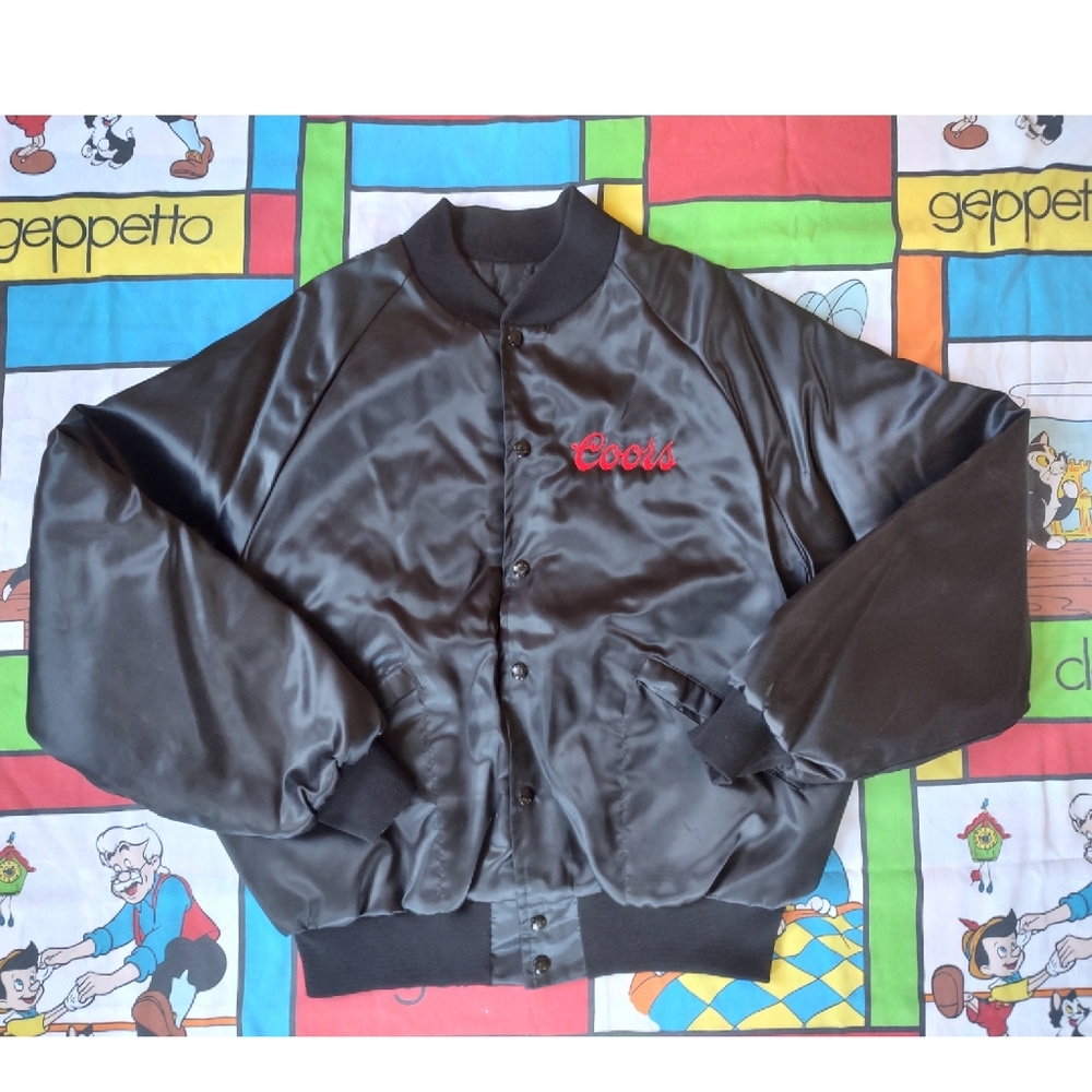 Vintage Coors Pro Rodeo Satin Bomber Jacket 80s 90s USA XL black red
